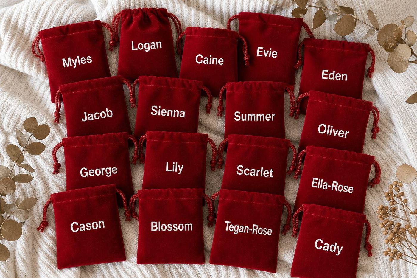 Named velvet pouches